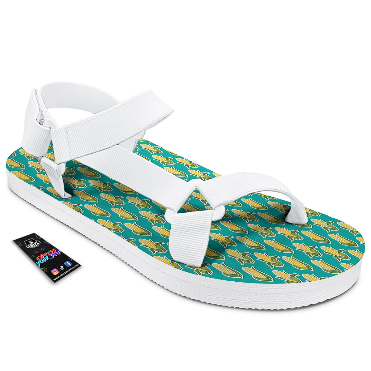 Corncob Print Pattern White Open Toe Sandals-grizzshop
