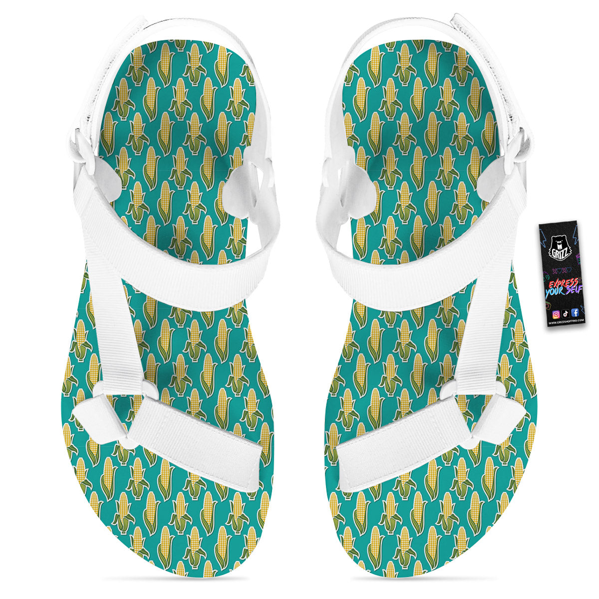 Corncob Print Pattern White Open Toe Sandals-grizzshop