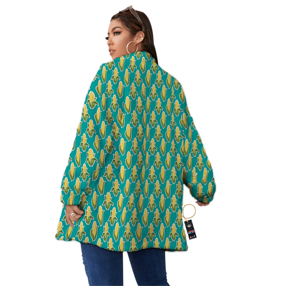 Corncob Print Pattern Women's Sherpa Jacket-grizzshop