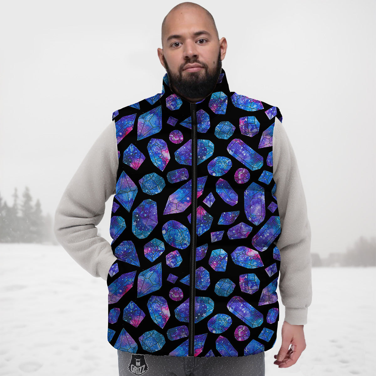 Cosmic Galaxy Space Blue Crystal Print Down Vest