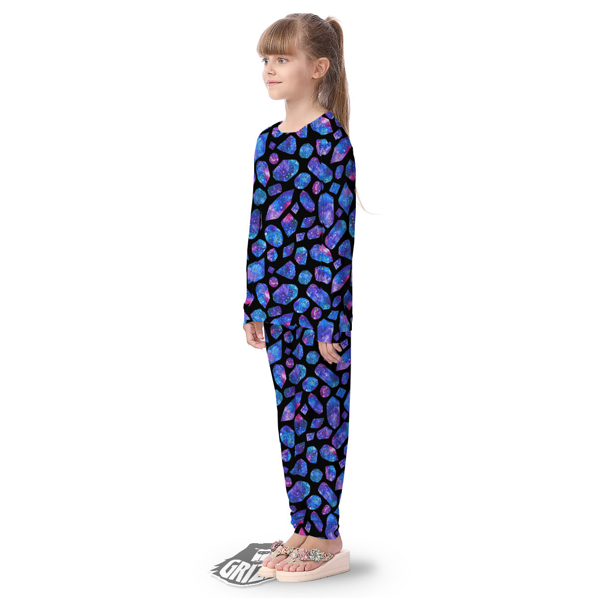 Cosmic Galaxy Space Blue Crystal Print Kid's Pajamas-grizzshop