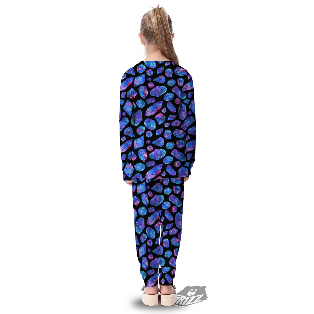 Cosmic Galaxy Space Blue Crystal Print Kid's Pajamas-grizzshop