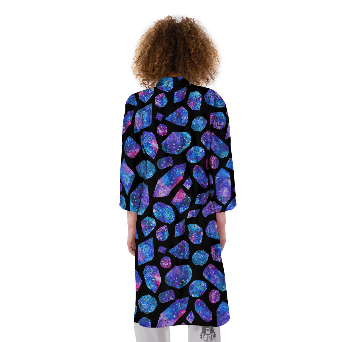 Cosmic Galaxy Space Blue Crystal Print Kimono-grizzshop