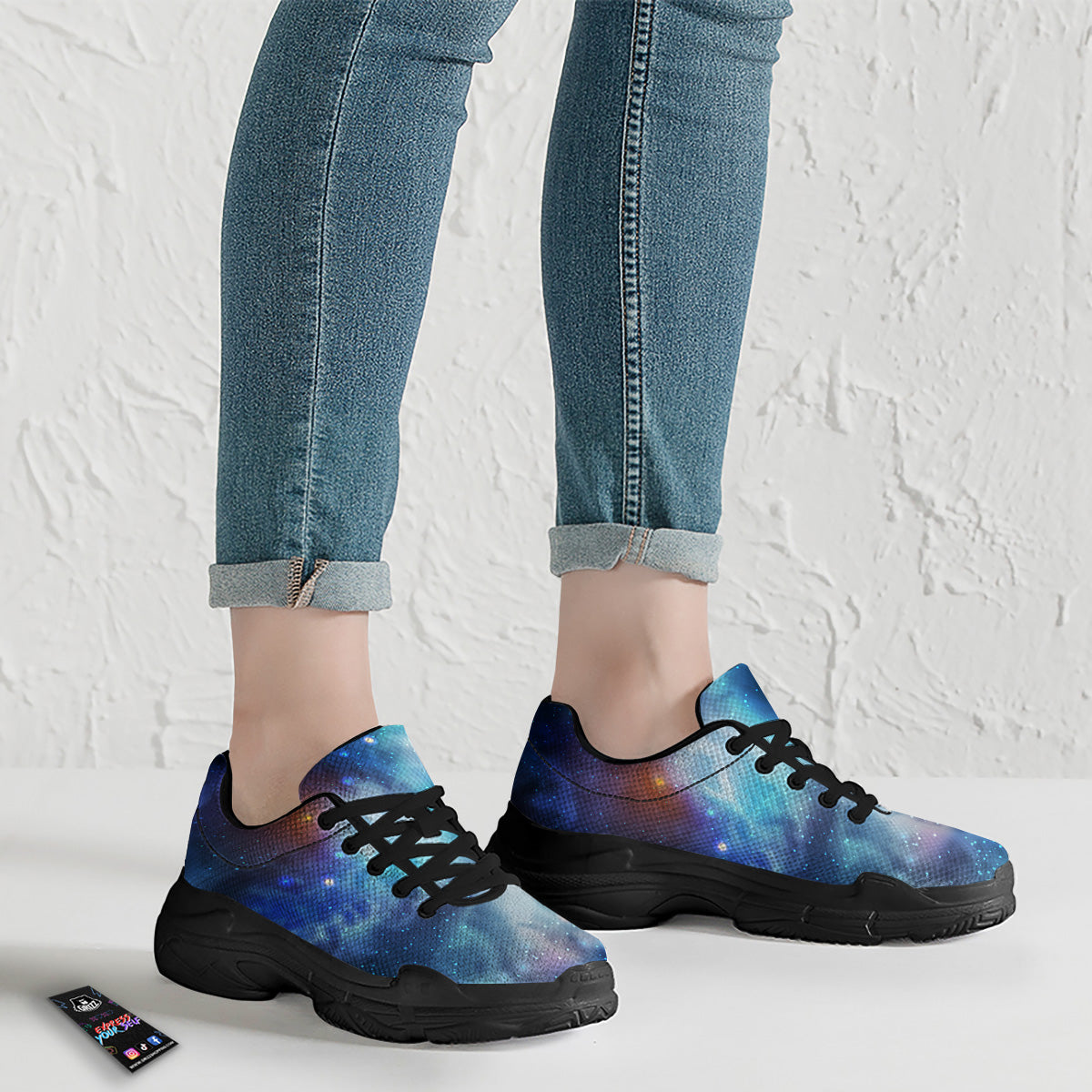 Cosmic Galaxy Space Blue Purple Print Black Chunky Shoes-grizzshop