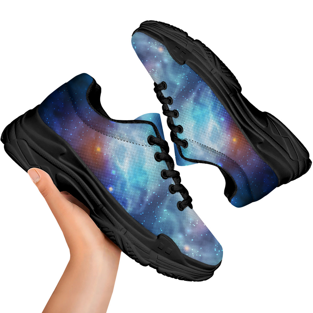 Cosmic Galaxy Space Blue Purple Print Black Chunky Shoes-grizzshop