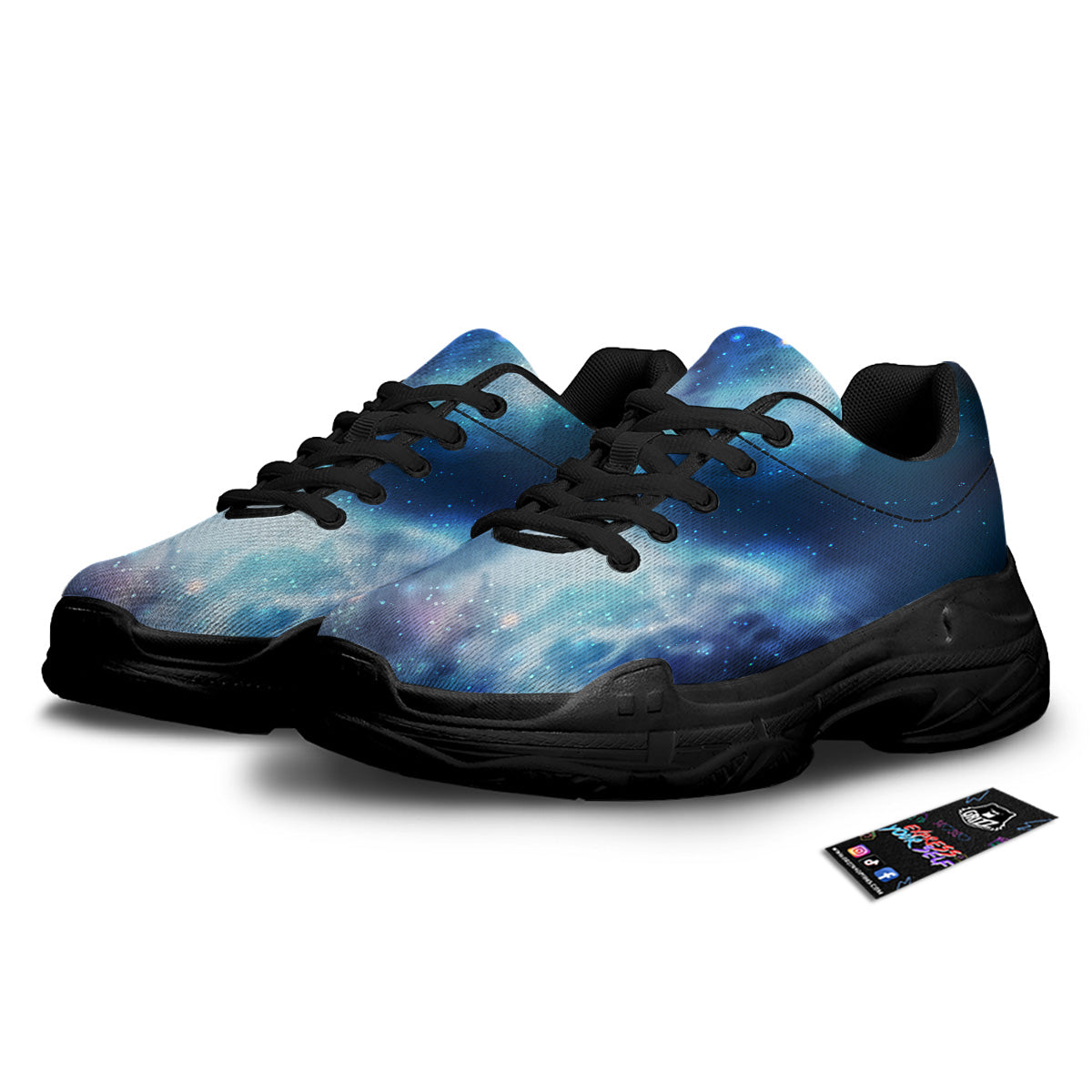 Cosmic Galaxy Space Blue Purple Print Black Chunky Shoes-grizzshop