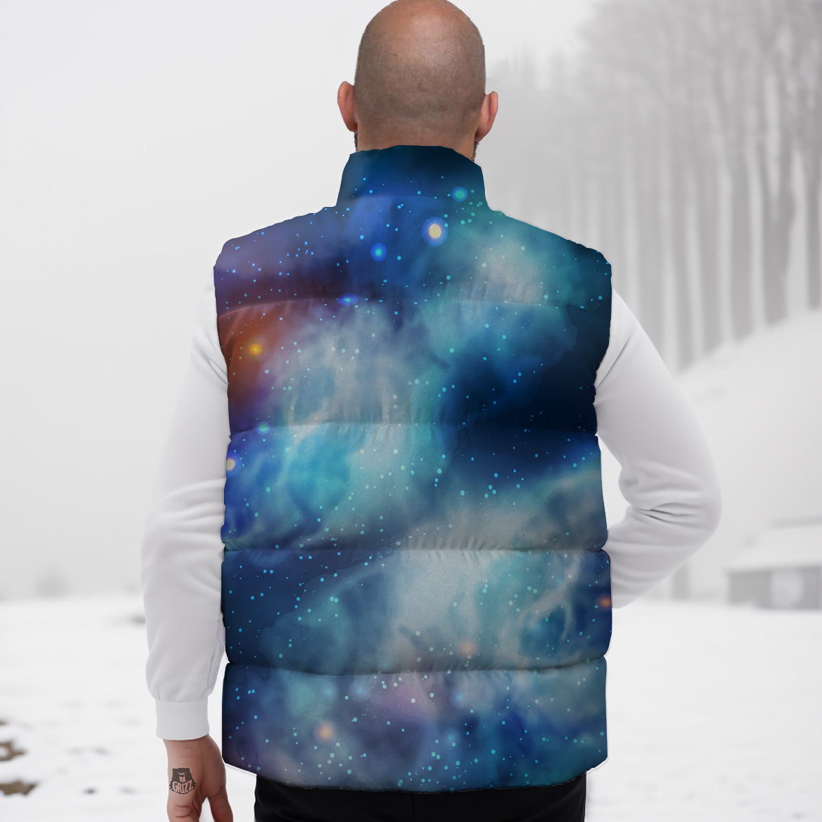 Cosmic Galaxy Space Blue Purple Print Down Vest
