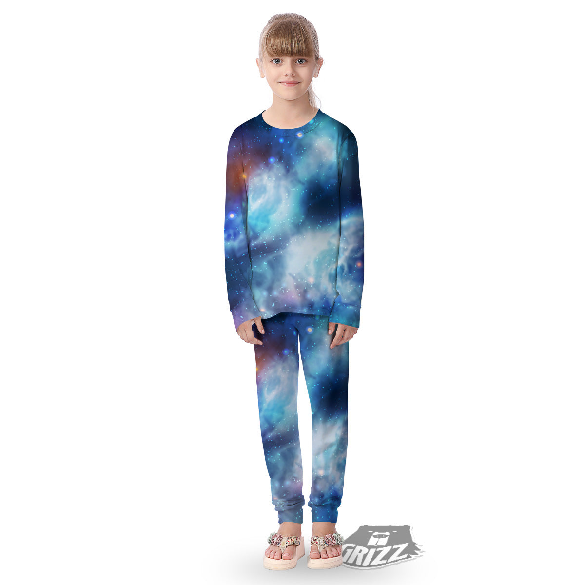 Cosmic Galaxy Space Blue Purple Print Kid's Pajamas-grizzshop