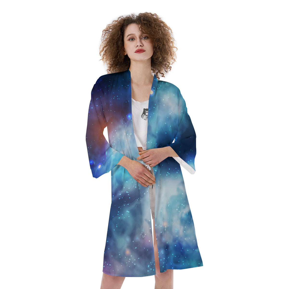 Cosmic Galaxy Space Blue Purple Print Kimono-grizzshop