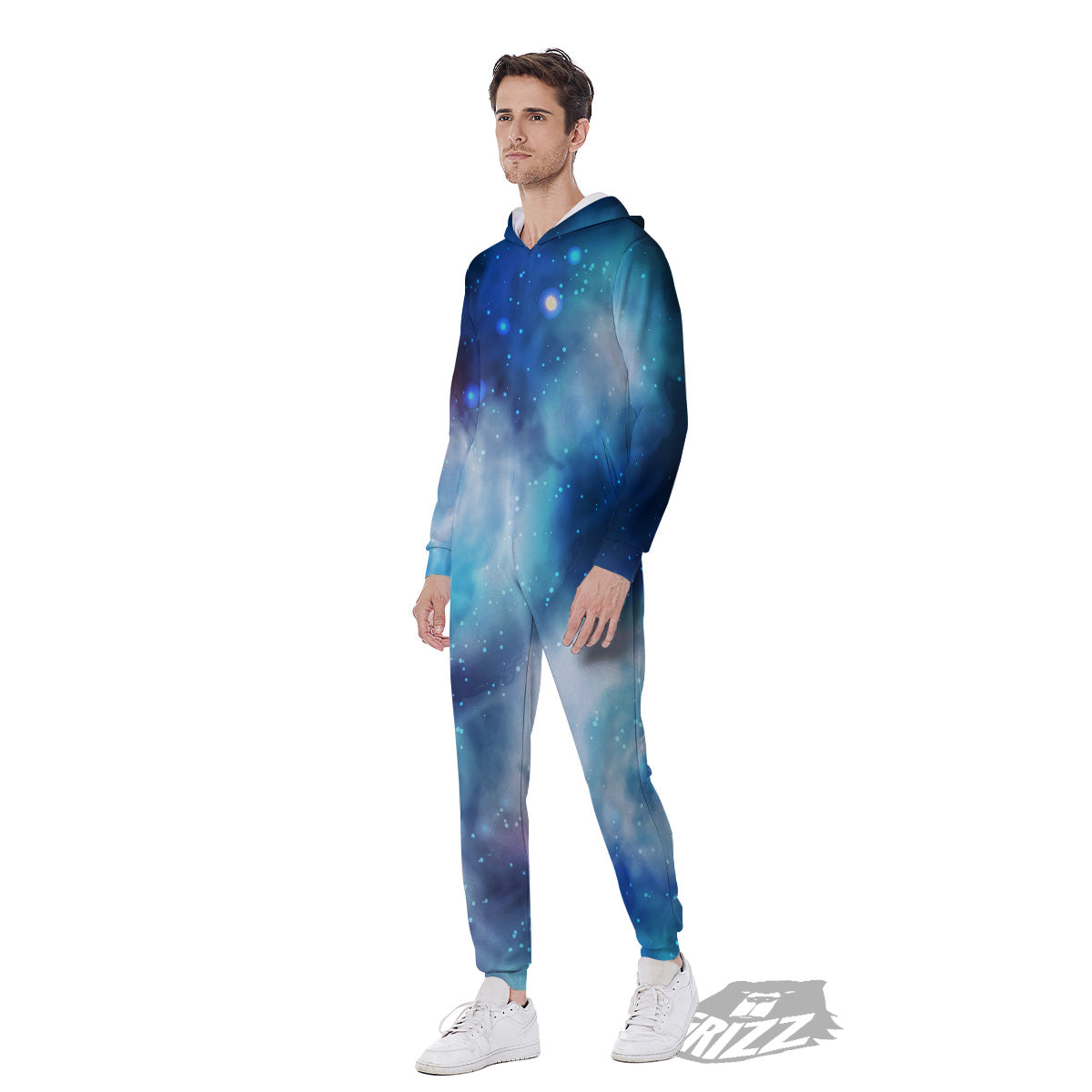 Cosmic Galaxy Space Blue Purple Print Men's Jumpsuit-grizzshop