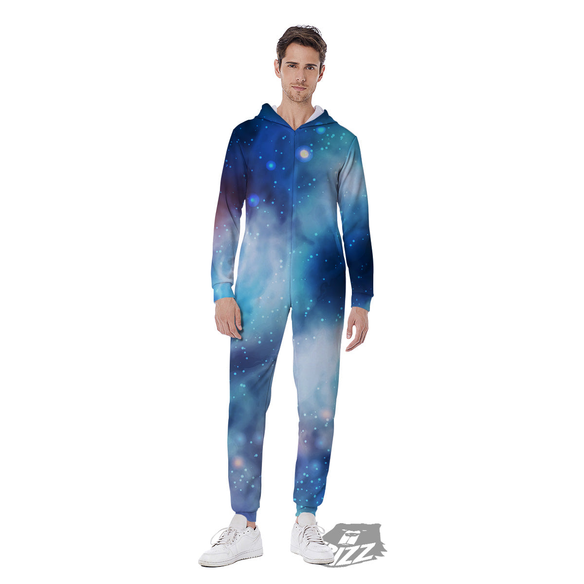 Cosmic Galaxy Space Blue Purple Print Men's Jumpsuit-grizzshop