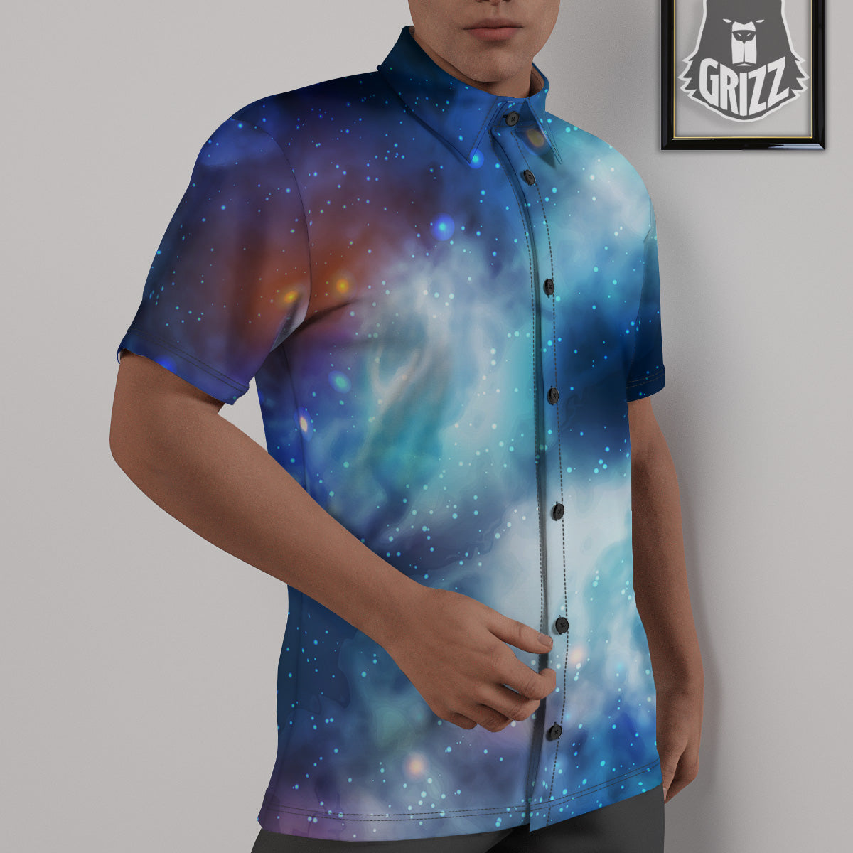Cosmic Galaxy Space Blue Purple Print Untucked Shirts-grizzshop