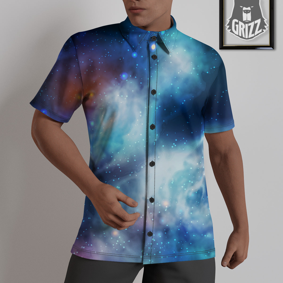 Cosmic Galaxy Space Blue Purple Print Untucked Shirts-grizzshop
