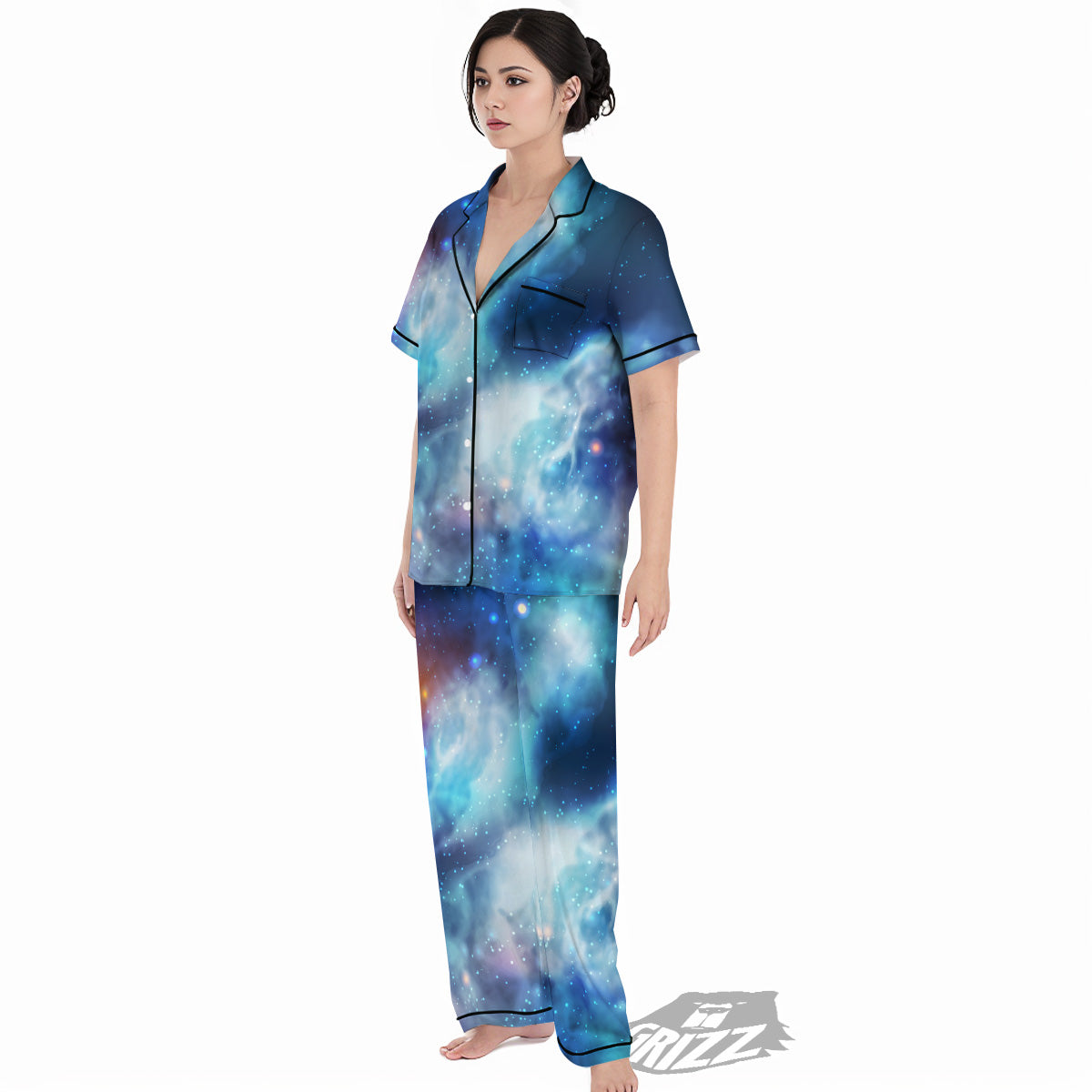 Cosmic Galaxy Space Blue Purple Print Women's Pajamas Set-grizzshop