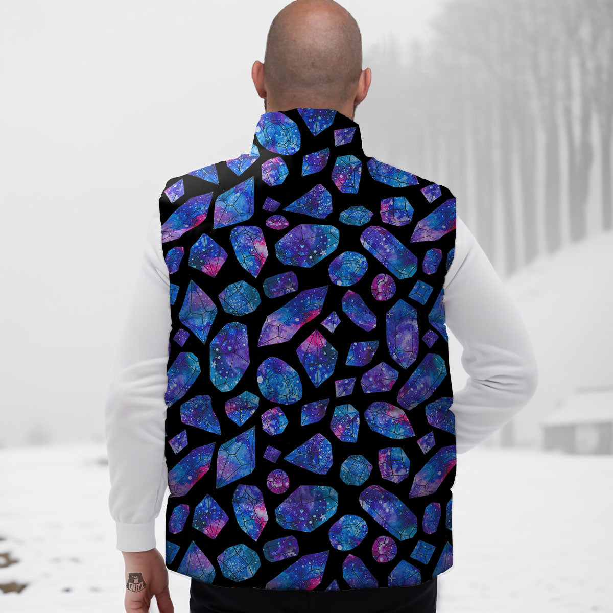 Cosmic Galaxy Space Purple Crystal Print Down Vest