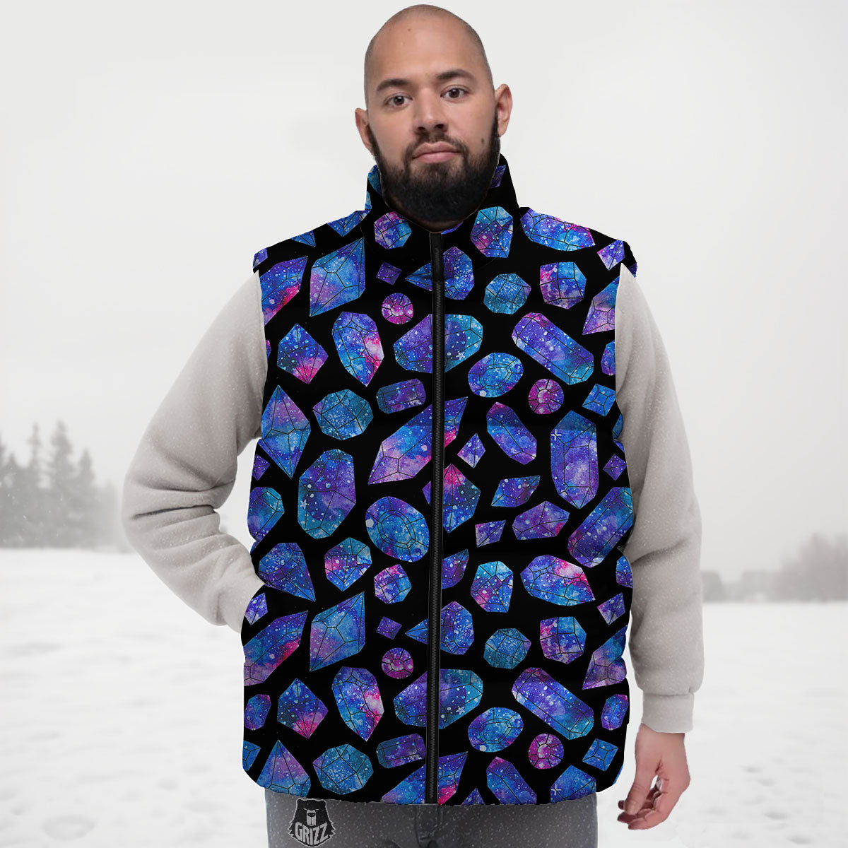 Cosmic Galaxy Space Purple Crystal Print Down Vest