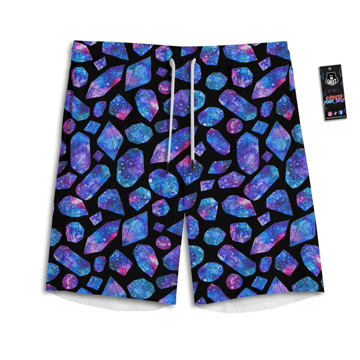 Cosmic Galaxy Space Purple Crystal Print Men's Athletic Shorts