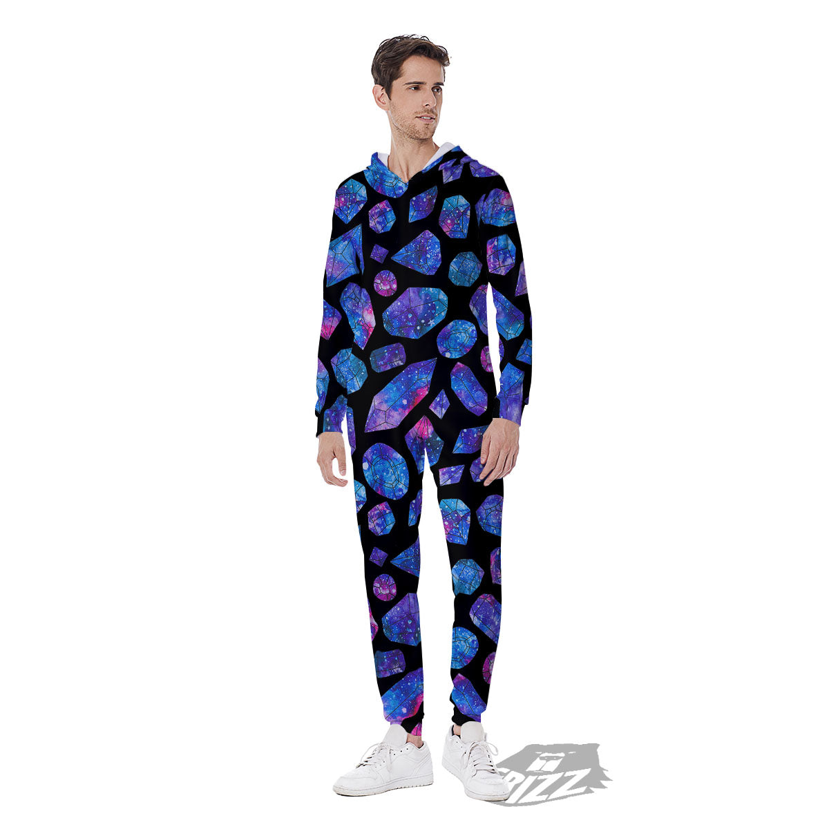 Cosmic Galaxy Space Purple Crystal Print Men's Jumpsuit-grizzshop