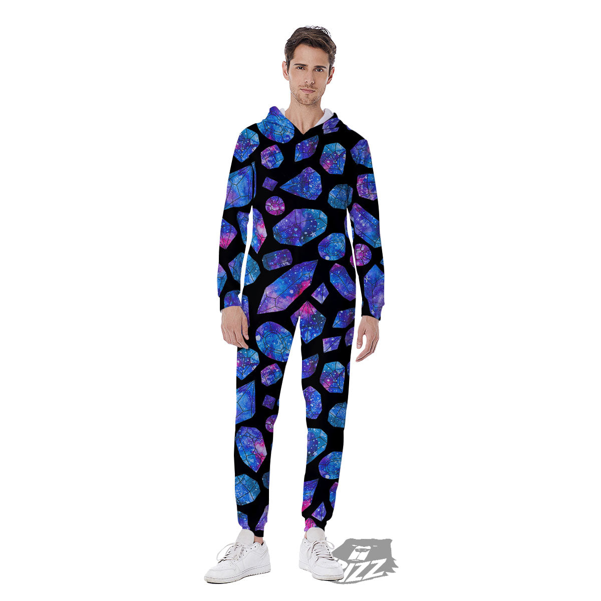 Cosmic Galaxy Space Purple Crystal Print Men's Jumpsuit-grizzshop
