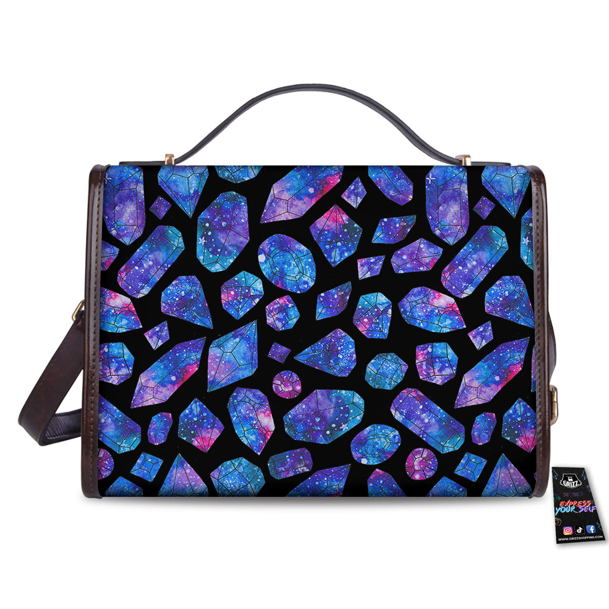 Cosmic Galaxy Space Purple Crystal Print Women's Satchel Bag