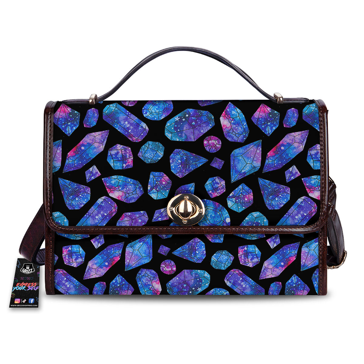 Cosmic Galaxy Space Purple Crystal Print Women's Satchel Bag