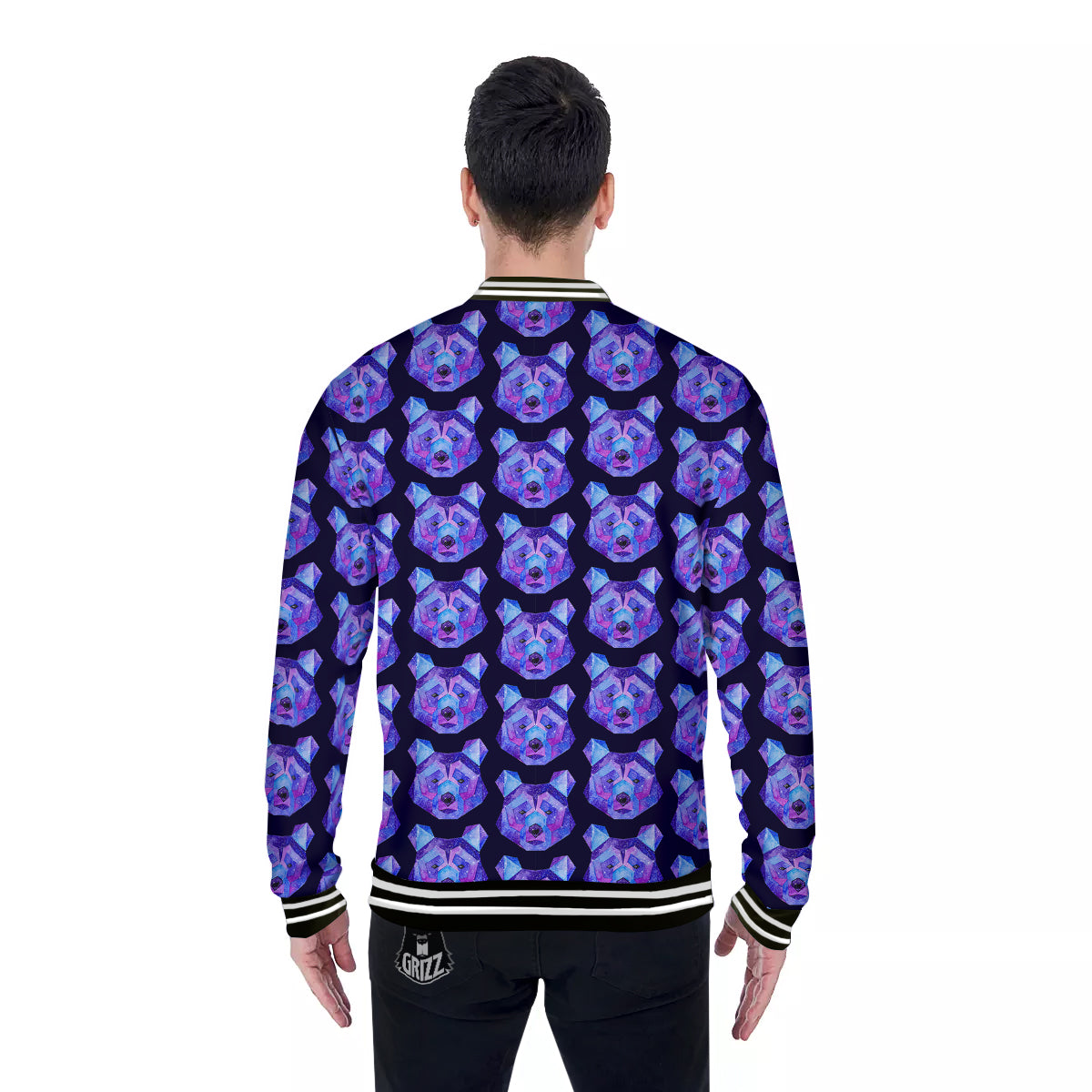 Cosmic Polygonal Bear Print Pattern Baseball Jacket-grizzshop