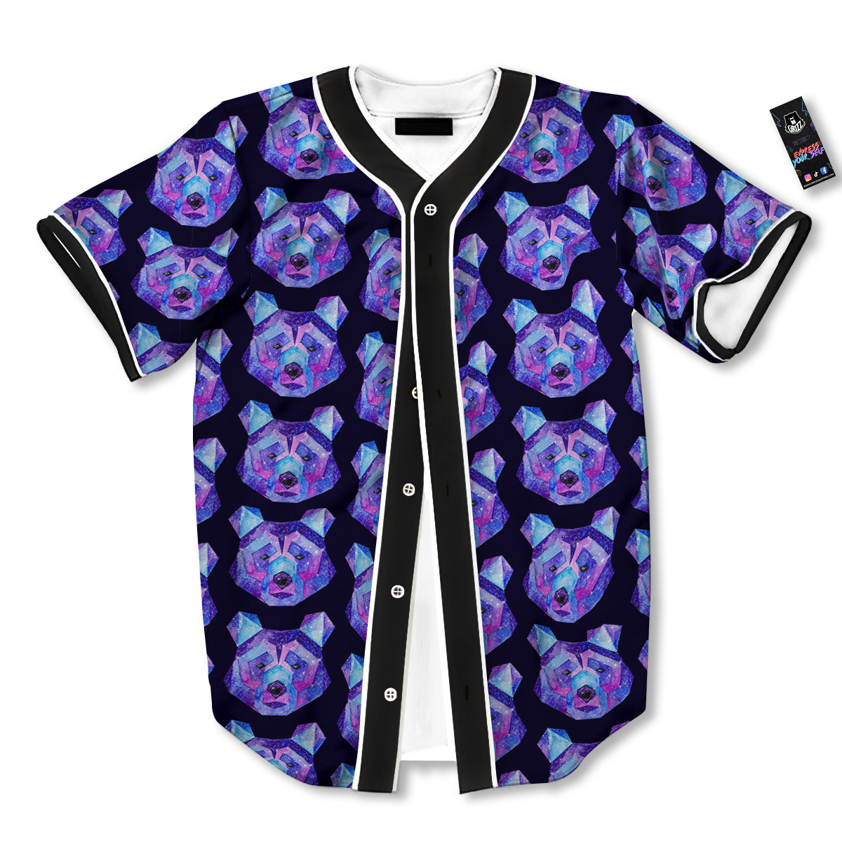 Cosmic Polygonal Bear Print Pattern Baseball Jersey-grizzshop