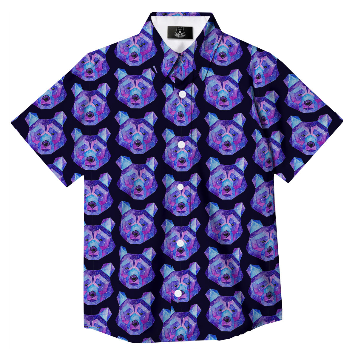 Cosmic Polygonal Bear Print Pattern Button Up Shirt-grizzshop