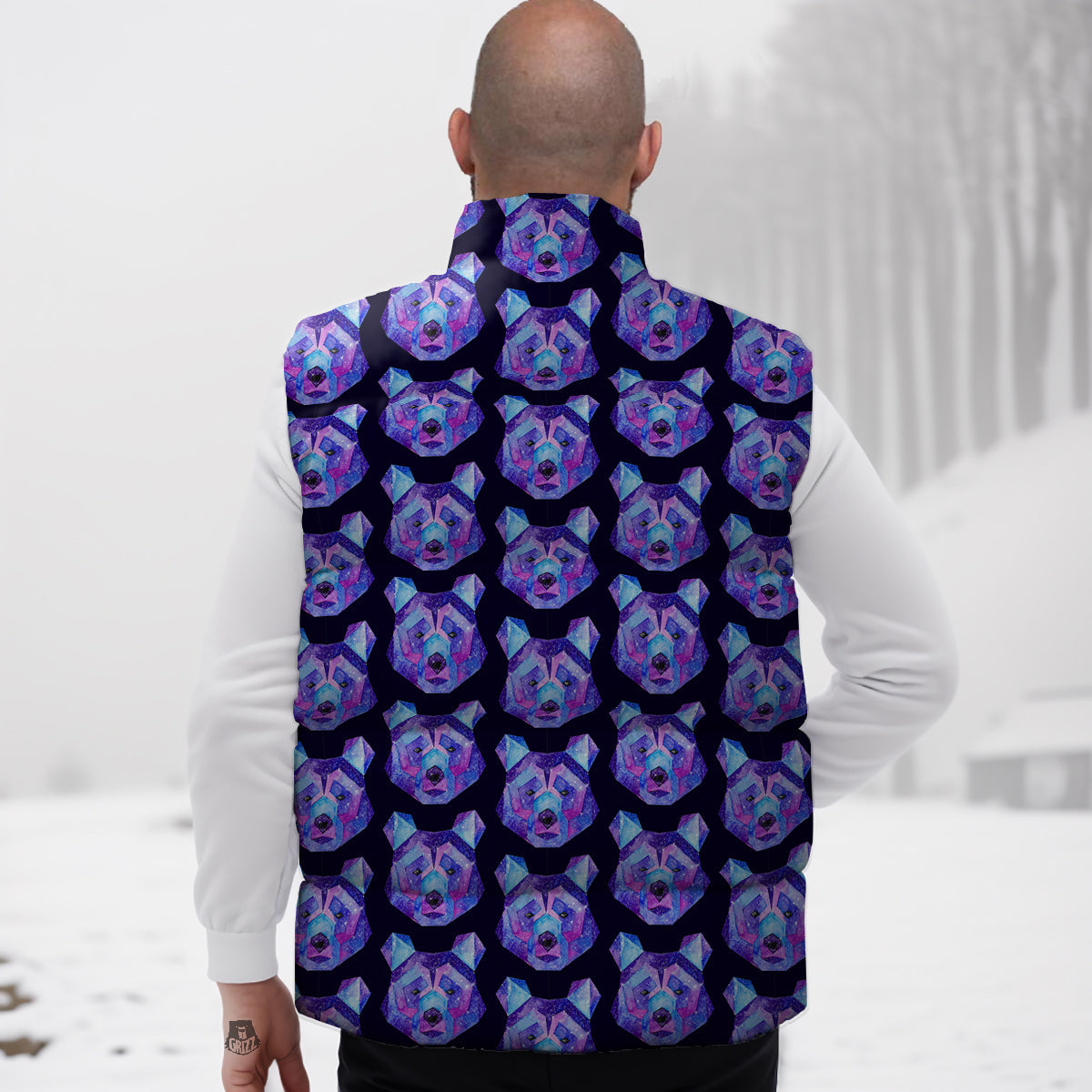 Cosmic Polygonal Bear Print Pattern Down Vest