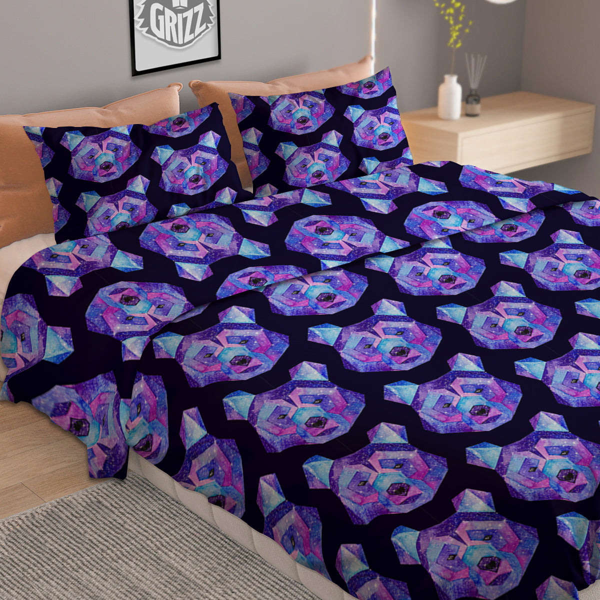 Cosmic Polygonal Bear Print Pattern Duvet Cover Bedding Set