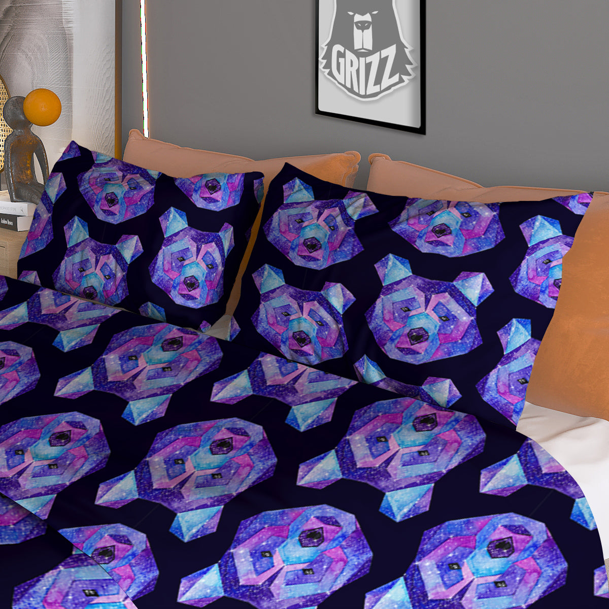 Cosmic Polygonal Bear Print Pattern Duvet Cover Bedding Set