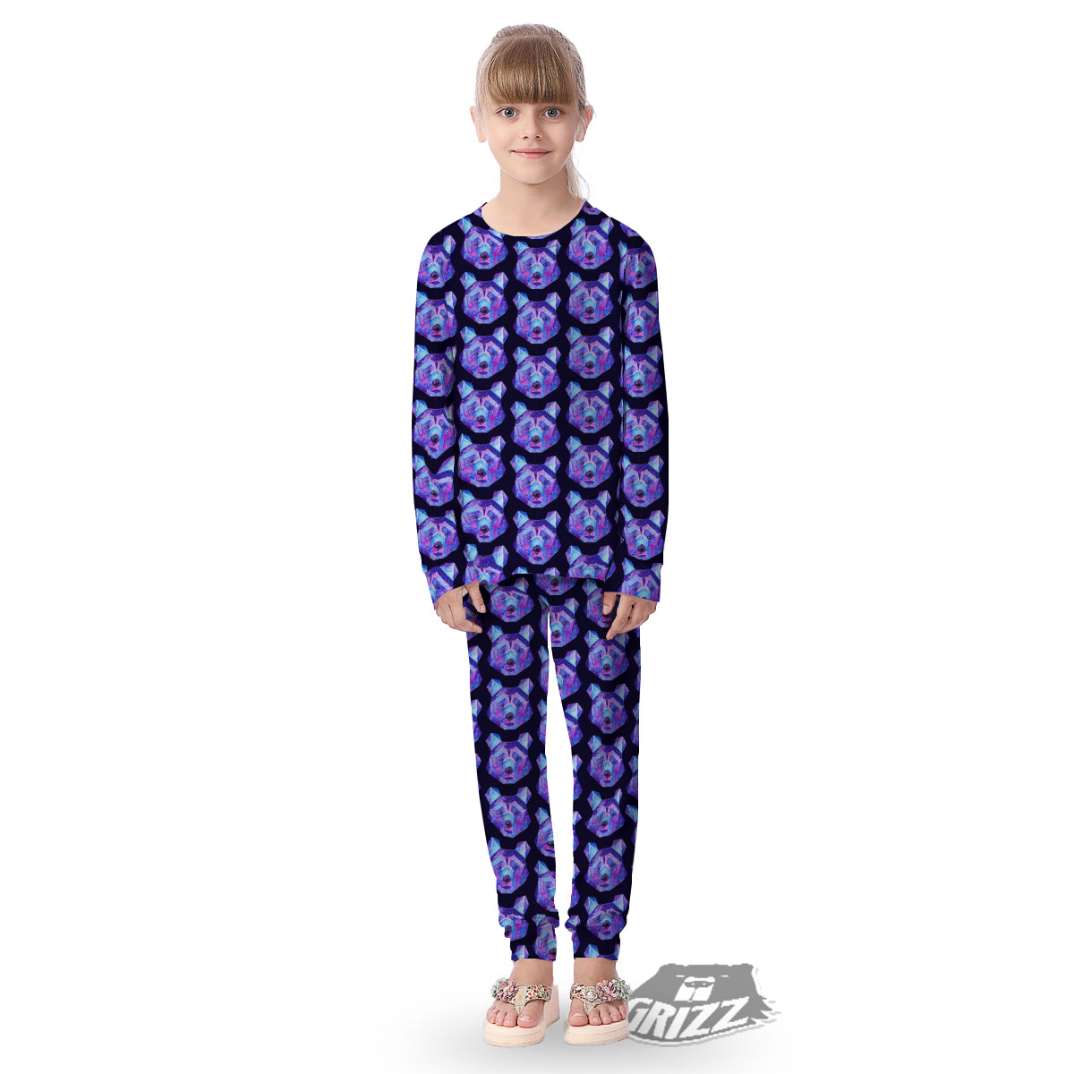 Cosmic Polygonal Bear Print Pattern Kid's Pajamas-grizzshop