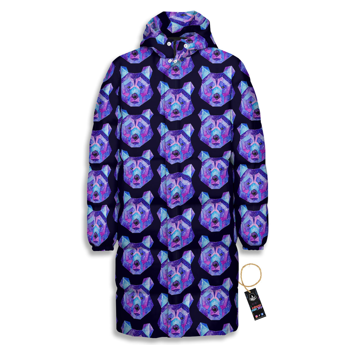 Cosmic Polygonal Bear Print Pattern Long Down Jacket-grizzshop