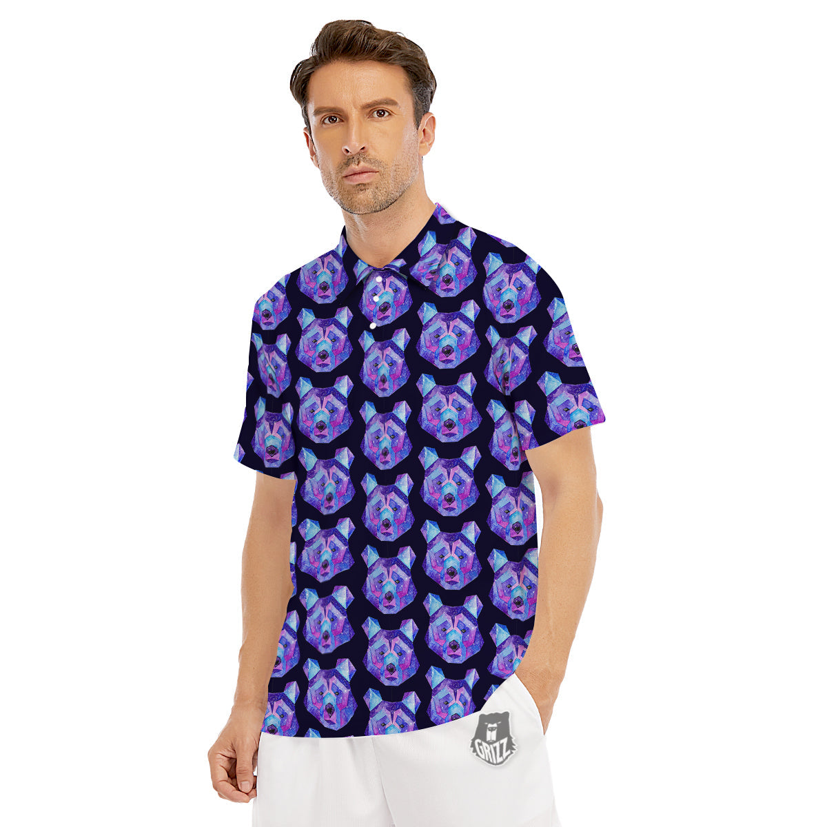 Cosmic Polygonal Bear Print Pattern Men's Golf Shirts-grizzshop