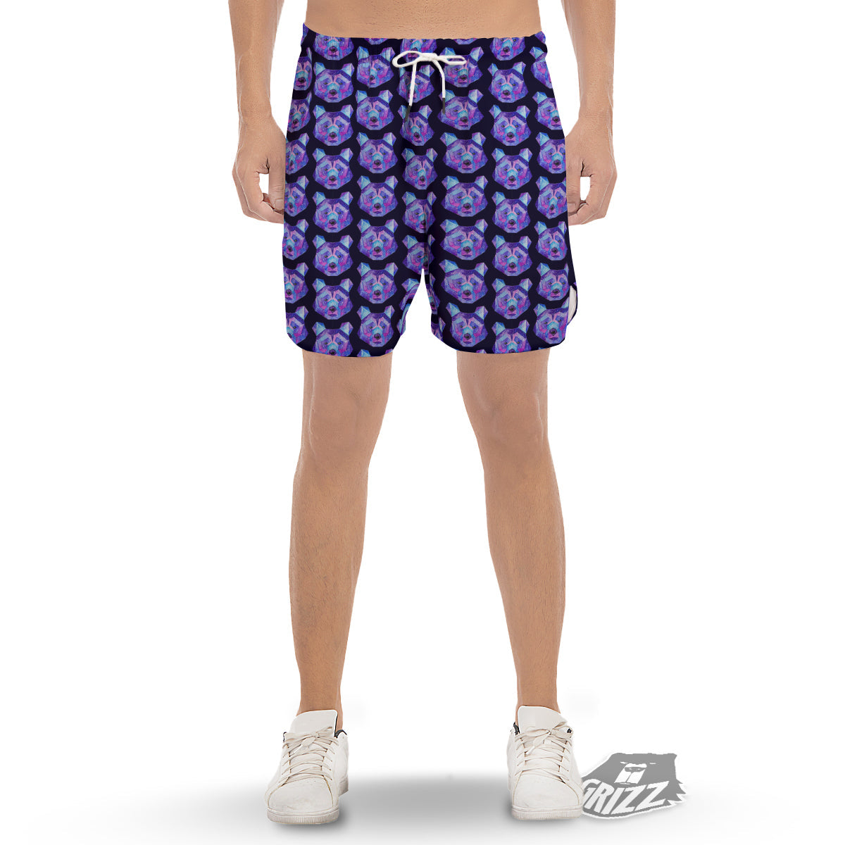 Cosmic Polygonal Bear Print Pattern Men's Gym Shorts-grizzshop