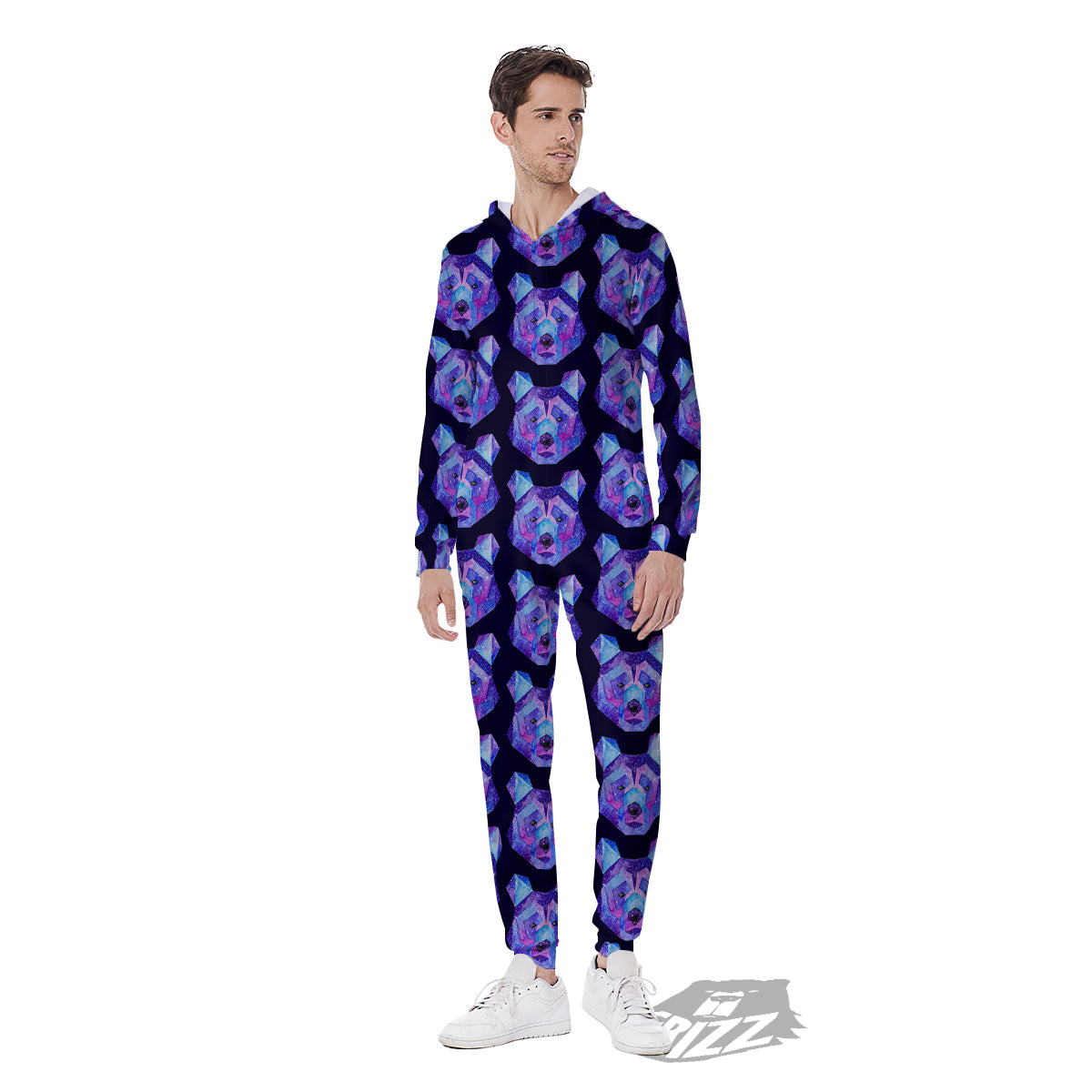 Cosmic Polygonal Bear Print Pattern Men's Jumpsuit-grizzshop