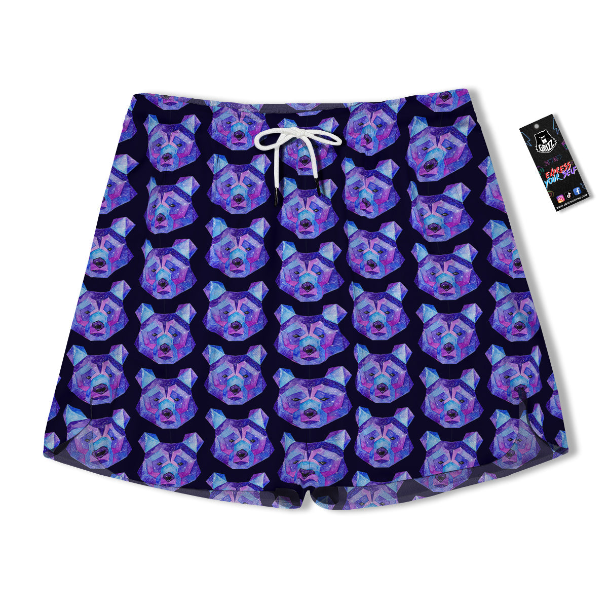 Cosmic Polygonal Bear Print Pattern Men's Running Shorts-grizzshop