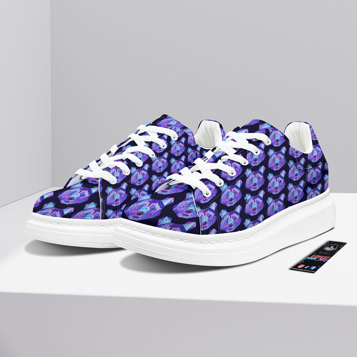 Cosmic Polygonal Bear Print Pattern Platform Shoes-grizzshop