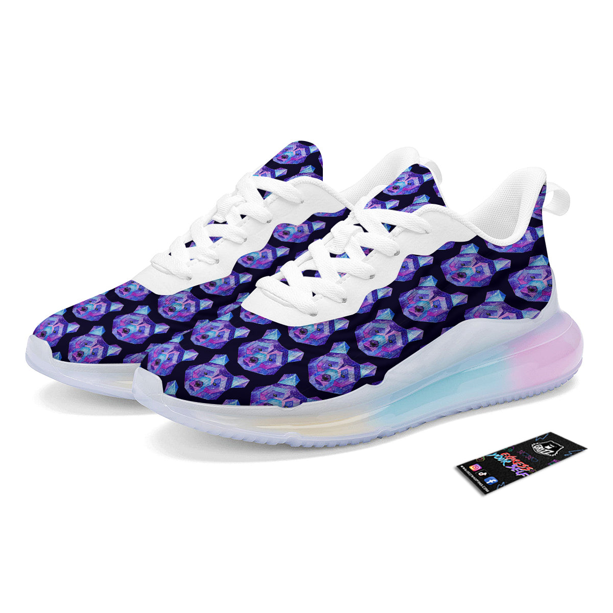 Cosmic Polygonal Bear Print Pattern Running Sneakers-grizzshop