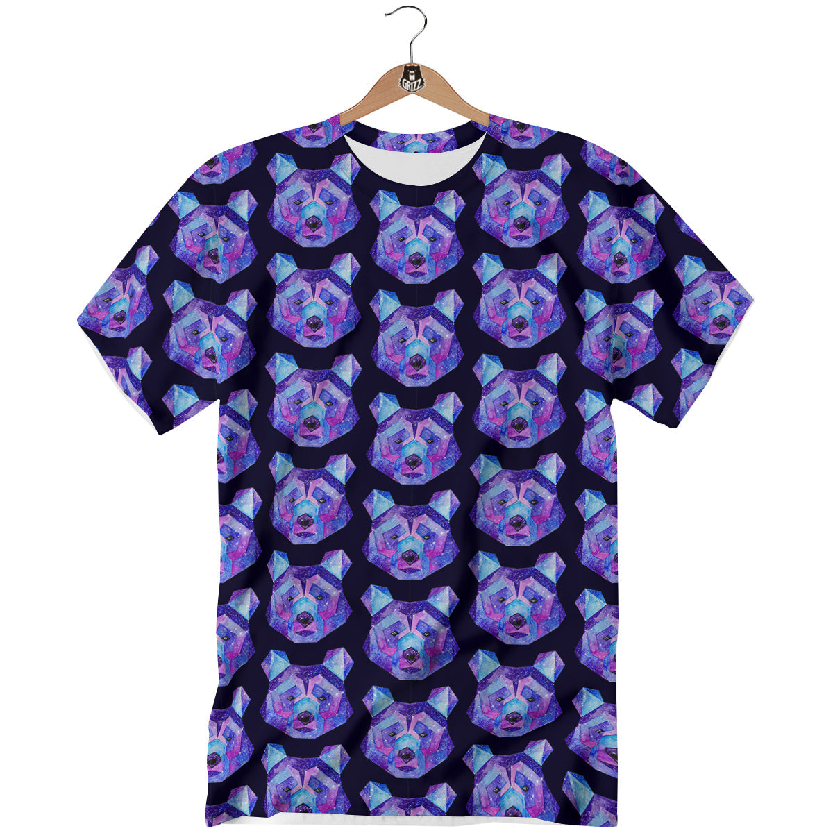 Cosmic Polygonal Bear Print Pattern T-Shirt-grizzshop