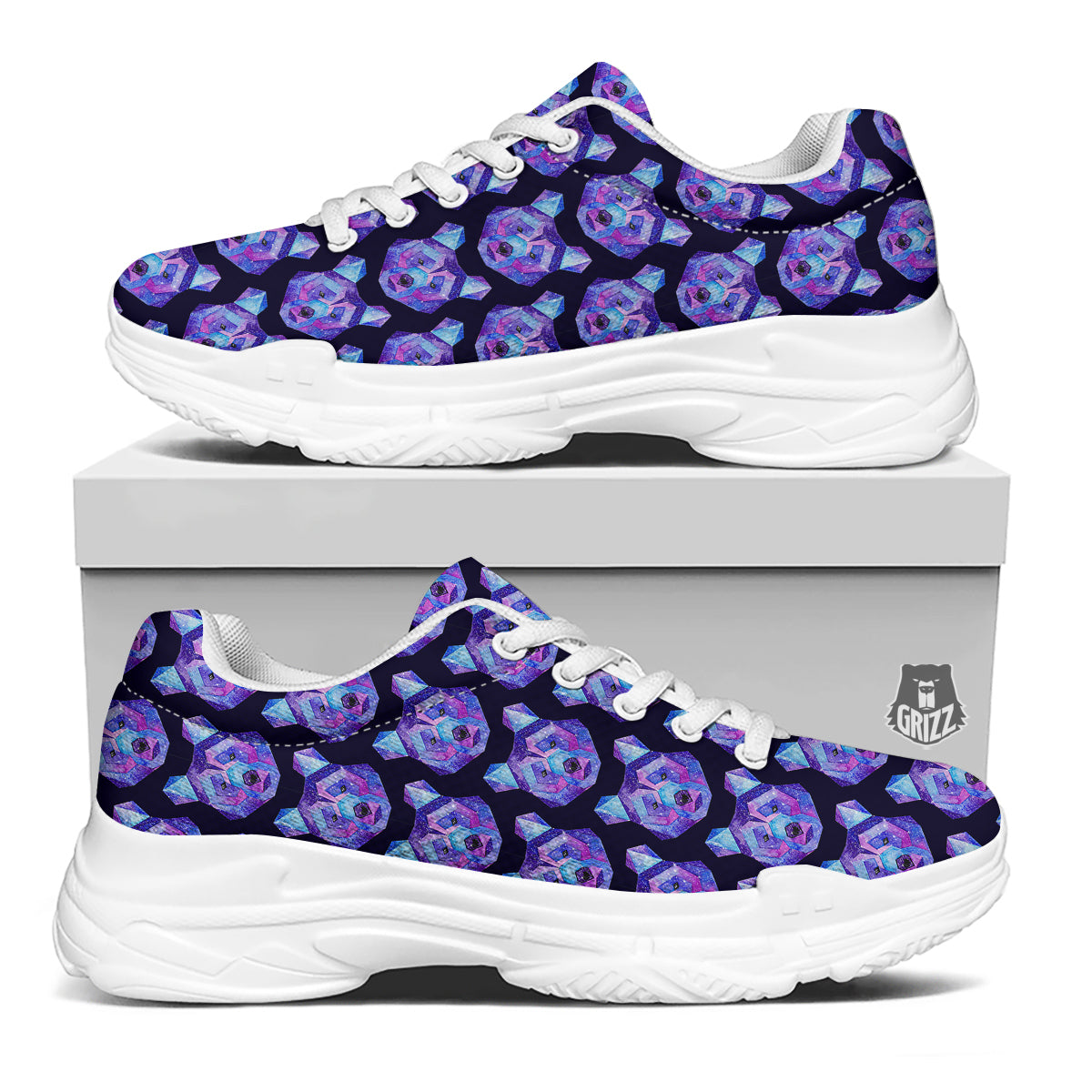 Cosmic Polygonal Bear Print Pattern White Chunky Shoes-grizzshop