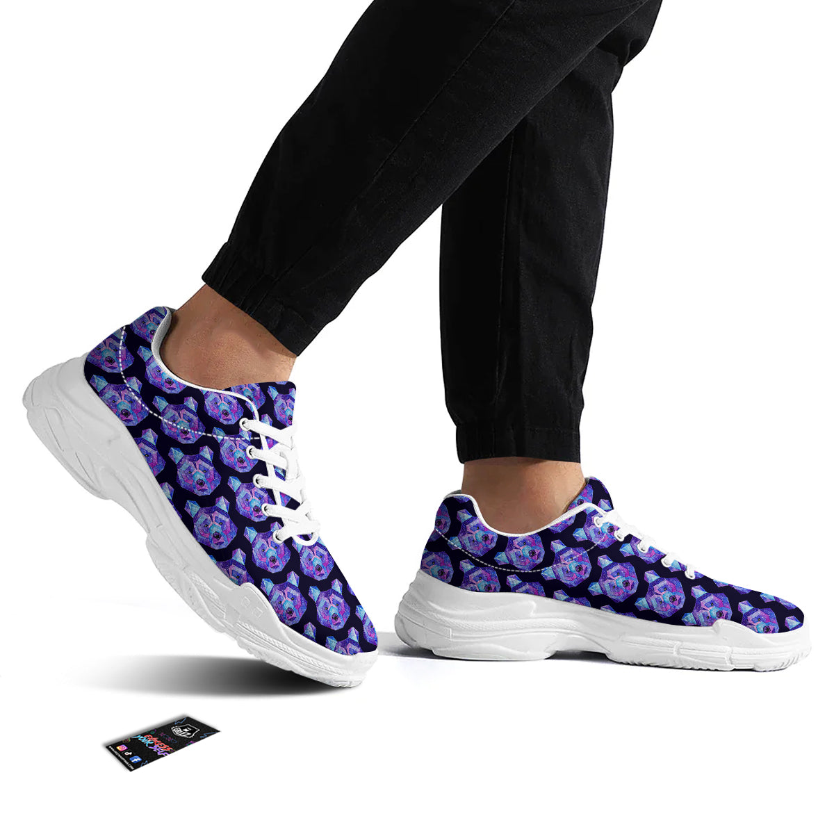 Cosmic Polygonal Bear Print Pattern White Chunky Shoes-grizzshop