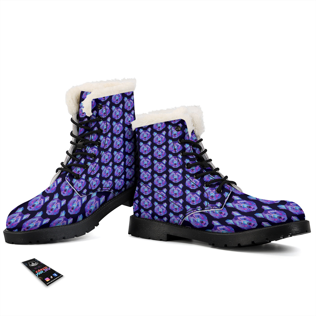 Cosmic Polygonal Bear Print Pattern Winter Boots-grizzshop