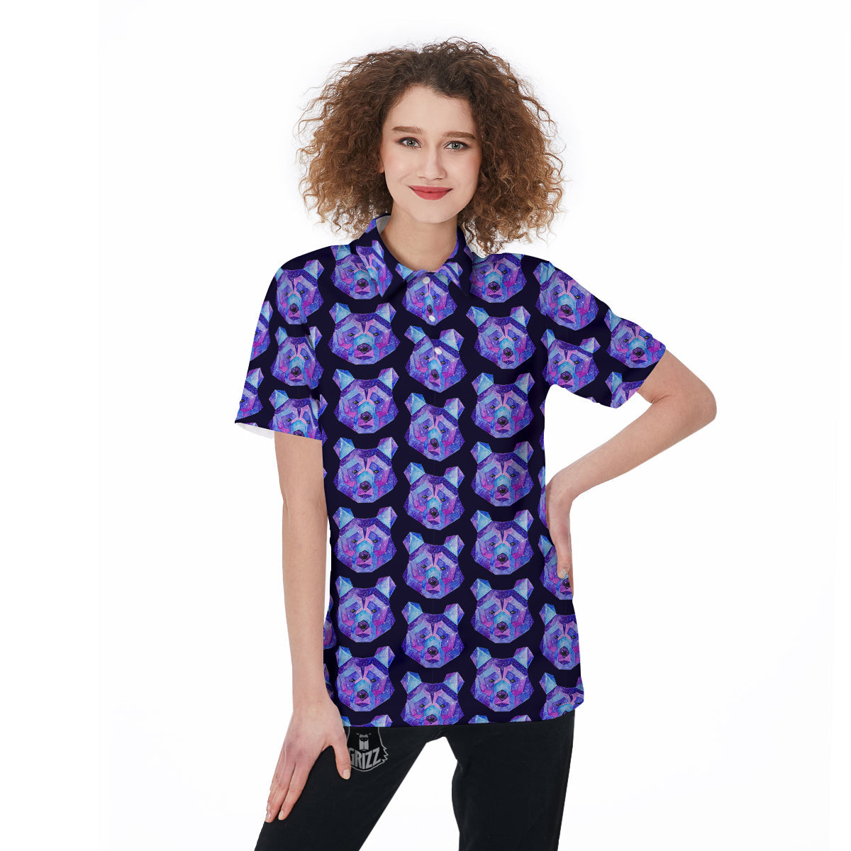 Cosmic Polygonal Bear Print Pattern Women's Golf Shirts-grizzshop