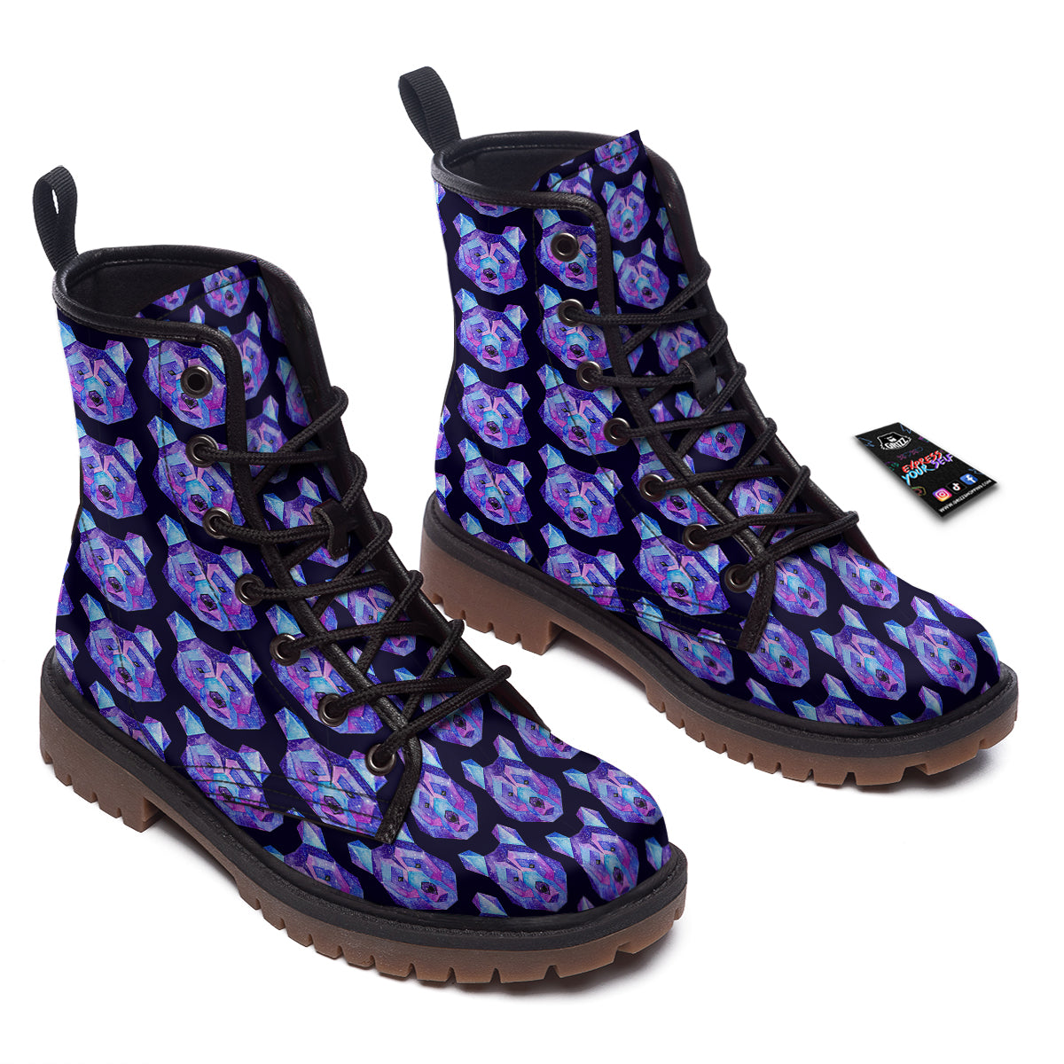 Cosmic Polygonal Bear Print Pattern Work Boots-grizzshop