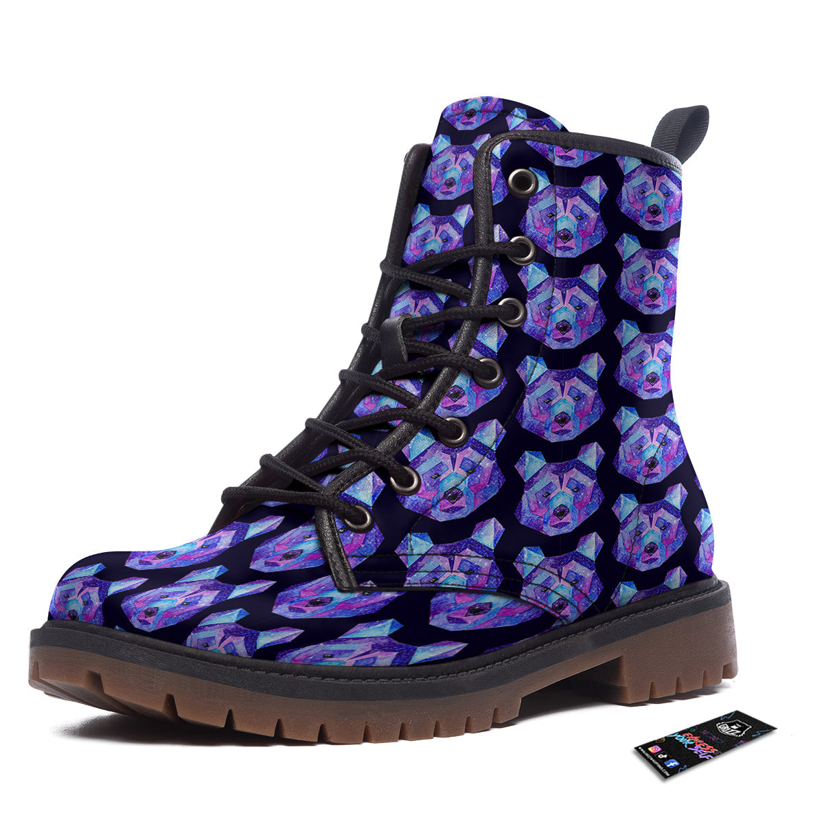 Cosmic Polygonal Bear Print Pattern Work Boots-grizzshop