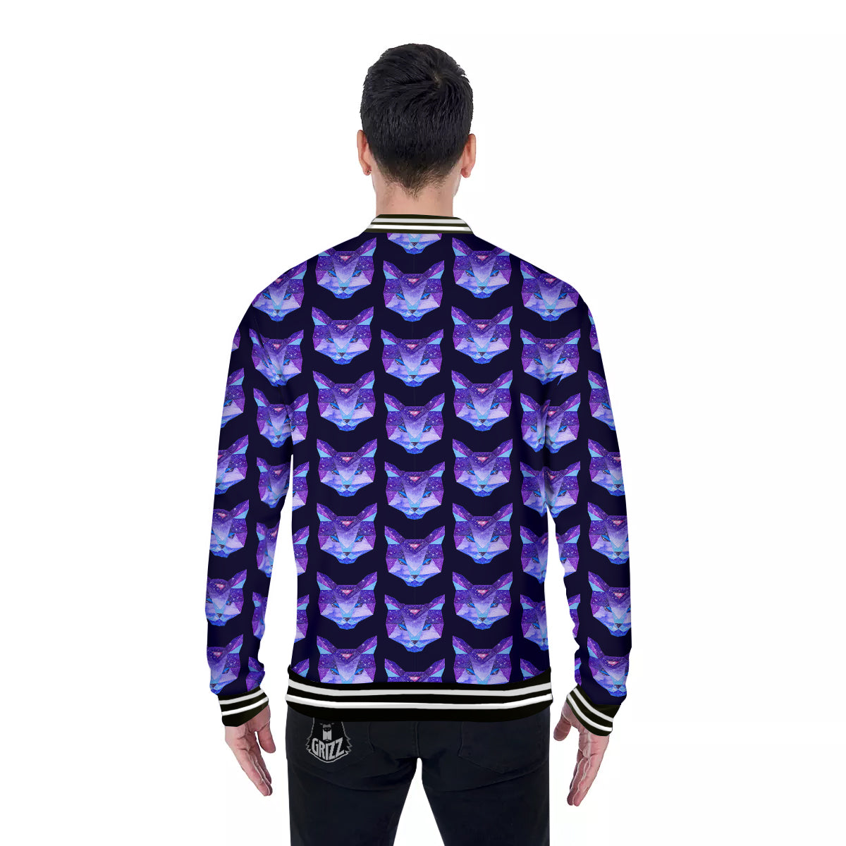 Cosmic Polygonal Cat Print Pattern Baseball Jacket-grizzshop