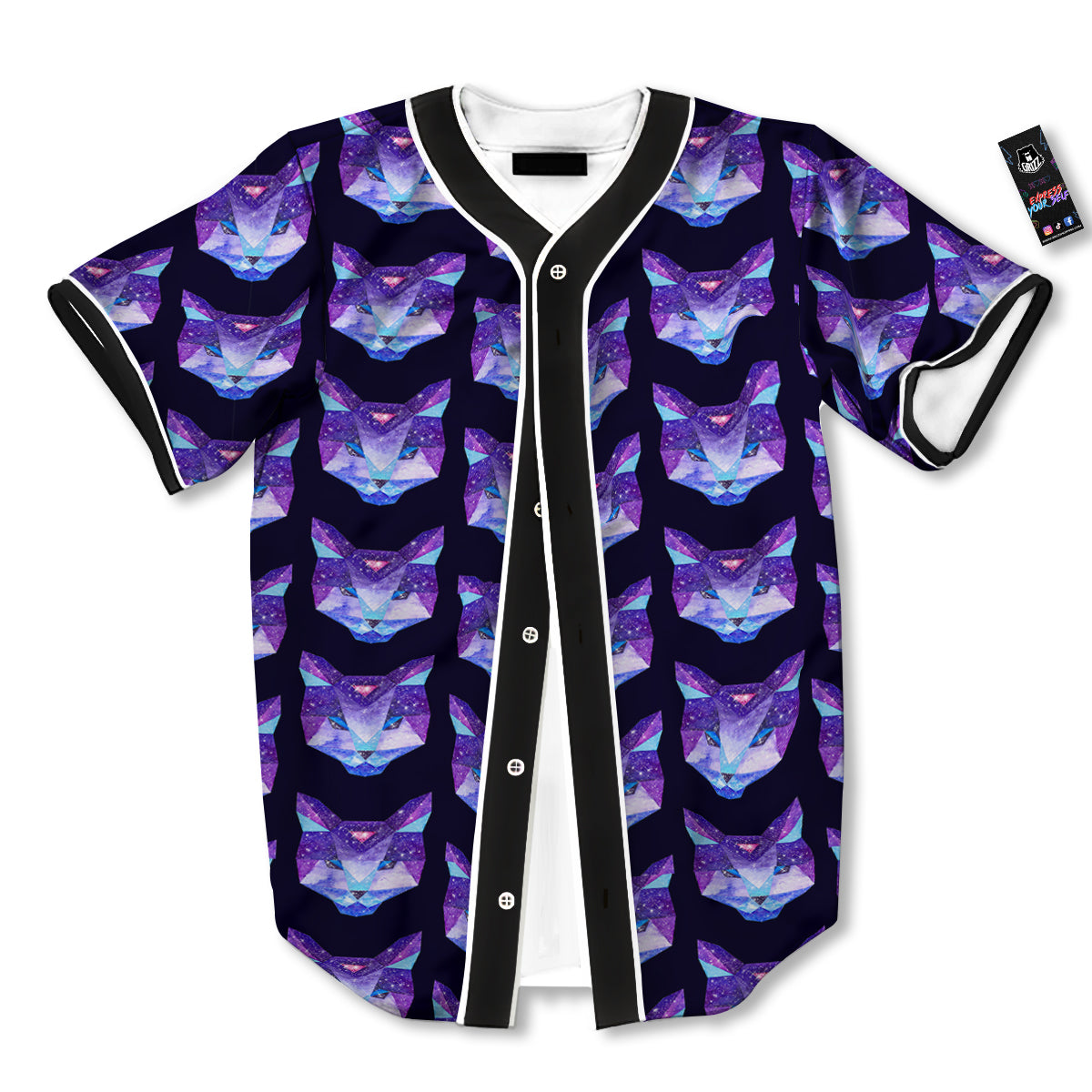 Cosmic Polygonal Cat Print Pattern Baseball Jersey-grizzshop