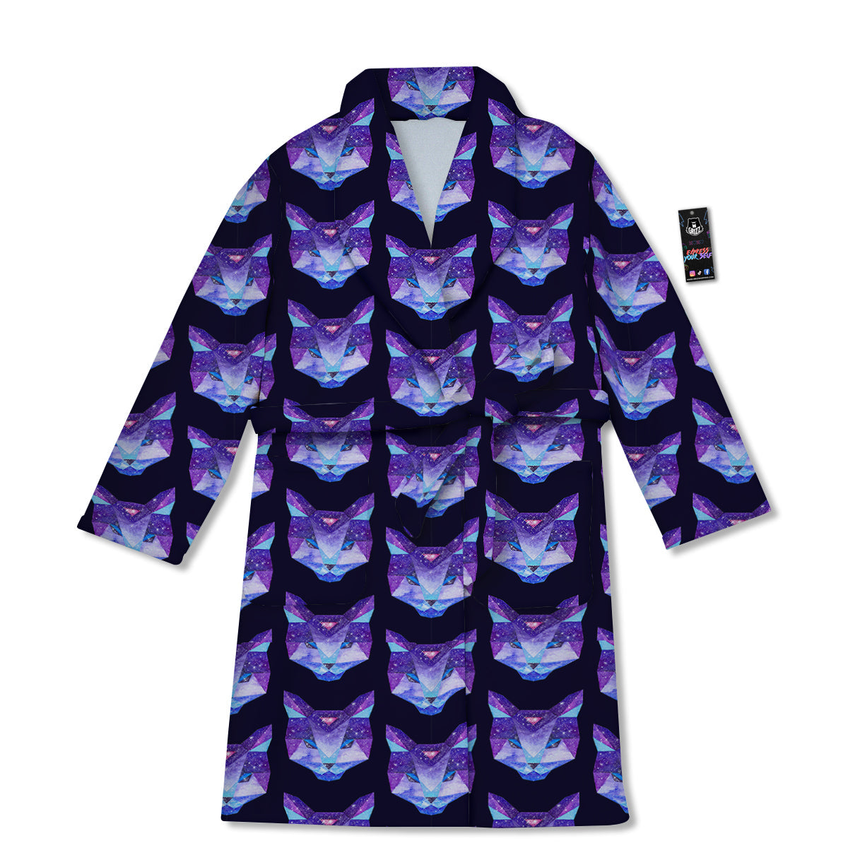 Cosmic Polygonal Cat Print Pattern Bathrobe-grizzshop