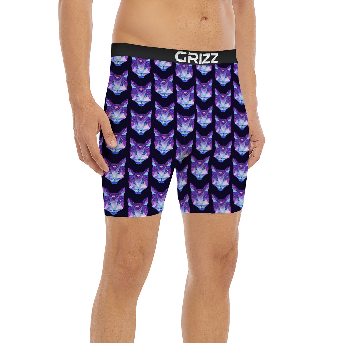 Cosmic Polygonal Cat Print Pattern Boxer Briefs-grizzshop